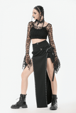 Gothic Off-Shoulder Crop Top in Black Fishnet Mesh