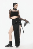 Gothic Off-Shoulder Crop Top in Black Fishnet Mesh