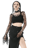 Gothic Off-Shoulder Crop Top in Black Fishnet Mesh