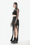 Gothic Off-Shoulder Crop Top in Black Fishnet Mesh