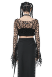 Gothic Off-Shoulder Crop Top in Black Fishnet Mesh