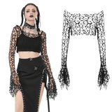Gothic Off-Shoulder Crop Top in Black Fishnet Mesh