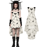 Gothic Off-Shoulder Lace-Up Dress with Butterfly Print Design
