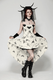 Gothic Off-Shoulder Lace-Up Dress with Butterfly Print Design