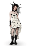 Gothic Off-Shoulder Lace-Up Dress with Butterfly Print Design