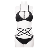 Gothic Pentagram Design Schwarzes Bikini-Set / Damen-Badeanzug mit verstellbaren Trägern