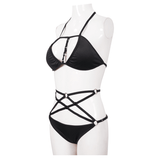 Gothic Pentagram Design Schwarzes Bikini-Set / Damen-Badeanzug mit verstellbaren Trägern
