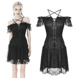 Gothic Pentagram Lace Off-the-Shoulder Dress for Women