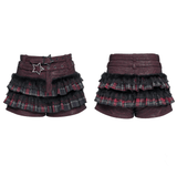 Gothic Plaid Frill Shorts with Star Strap Detail