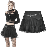 Gothic Pleated Skirt for Women with Studs and Chains