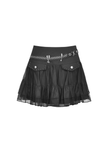 Gothic Pleated Skirt for Women with Studs and Chains