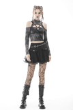 Gothic Pleated Skirt for Women with Studs and Chains