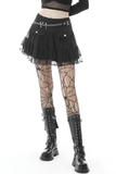 Gothic Pleated Skirt for Women with Studs and Chains
