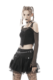 Gothic Pleated Skirt for Women with Studs and Chains