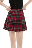 Gothic Pleated Skirt in Red Tartan with Belt Accents