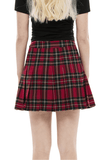 Gothic Pleated Skirt in Red Tartan with Belt Accents