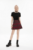 Gothic Pleated Skirt in Red Tartan with Belt Accents