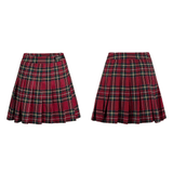 Gothic Pleated Skirt in Red Tartan with Belt Accents