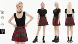 Gothic Pleated Skirt in Red Tartan with Belt Accents