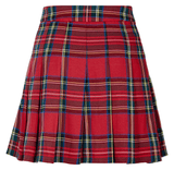 Gothic Pleated Skirt in Red Tartan with Belt Accents