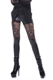 Gothic PU Leather Leggings adorned with Flower Lace