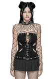 Gothic Punk Black Lace-Up Top with Cut-Out Details