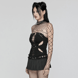 Gothic Punk Black Lace-Up Top with Cut-Out Details