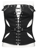 Gothic Punk Black Lace-Up Top with Cut-Out Details