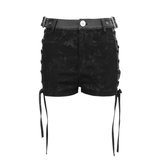 Gothic Punk Black Shorts: Lace-Up and Buckles