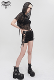 Gothic Punk Black Shorts: Lace-Up and Buckles