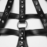 Gothic Punk Faux Leather Corset with Skull Studs and Chains