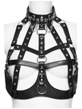 Gothic Punk Faux Leather Corset with Skull Studs and Chains