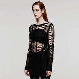 Gothic Punk Long Sleeve Sweater with Ripped Details