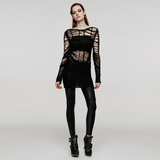 Gothic Punk Long Sleeve Sweater with Ripped Details