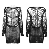 Gothic Punk Long Sleeve Sweater with Ripped Details