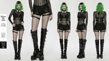 Gothic Punk Low Rise Studded Strap Twill Shorts
