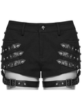 Gothic Punk Low Rise Studded Strap Twill Shorts