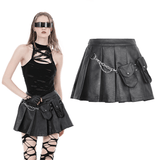 Gothic Punk Mini Skirt with Chain Detail and Side Pockets