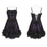 Gothic Purple Lace Corset Mini Dress with Ruffles