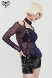 Lila Gothic Transparent Crinkle Unregelmäßige Tops / Verstellbares Schultergurt-Mesh-Top für Damen 