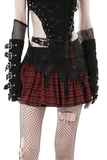 Gothic Red and Black Plaid Skirt with Cross Embellishment