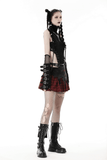 Gothic Red and Black Plaid Skirt with Cross Embellishment