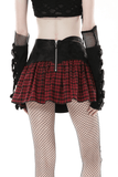 Gothic Red and Black Plaid Skirt with Cross Embellishment