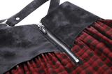 Gothic Red and Black Plaid Skirt with Cross Embellishment