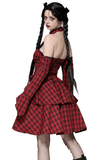 Gothic Red Plaid Corset Dress with Ruffled Accents