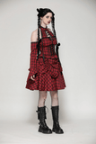 Gothic Red Plaid Corset Dress with Ruffled Accents