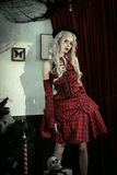 Gothic Red Plaid Corset Dress with Ruffled Accents