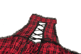 Gothic Red Plaid Corset Dress with Ruffled Accents