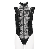 Gothic Ruffled Lace Lingerie Bodysuit With Stand Collar