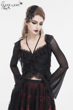 Gothic Ruffled Women's Top with Sheer Sleeves and Back Lace-Up